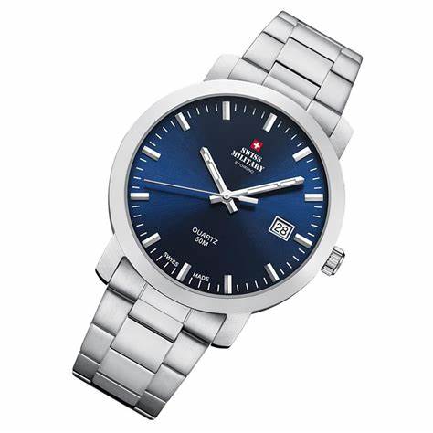 Swiss Military SM34083.09 Men's Analog Quartz Watch - Stainless Steel with Blue Dial