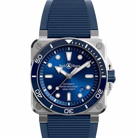 Bell & Ross BR 03-92 Diver Blue Orologio automatico da uomo BR03A-D-BLU-ST/SRB - Quadrante blu, cassa in acciaio, cinturino in gomma blu