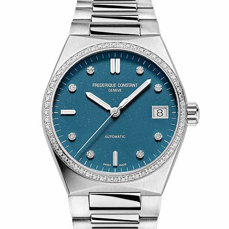 Frederique Constant Highlife Ladies Automatic Sparkling FC-303LBSD2NHD6B - Acciaio inossidabile 34 mm, lunetta con diamanti incastonati, quadrante blu