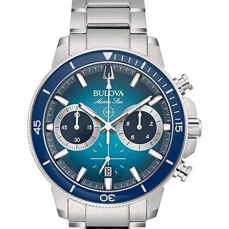 Bulova Marine Star 96B380 Chronograph Watch – Blue Dial, 45mm, 200M WR