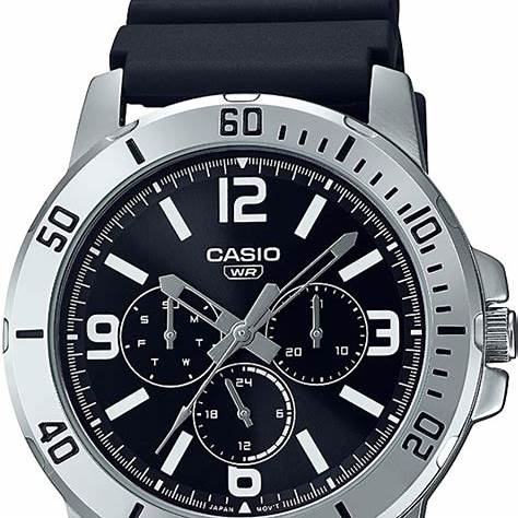 Casio MTP-VD300-1BUDF Herrenuhr mit schwarzem Zifferblatt und Resinarmband