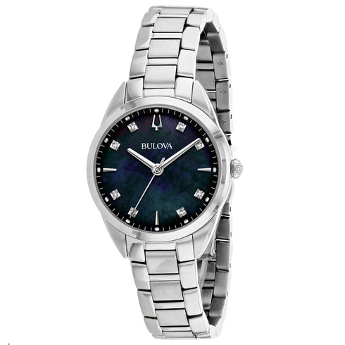 Bulova Sutton 96P198 Women's Watch - Black Mother-of-Pearl Dial, Stainless Steel Bracelet