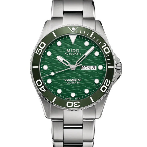 Mido Ocean Star 200C M042.430.11.091.00 Orologio automatico da uomo - Quadrante verde, lunetta in ceramica, bracciale in acciaio inossidabile