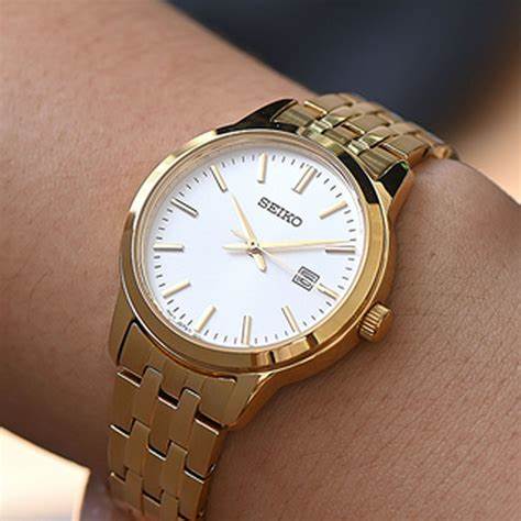 Seiko SUR412P1 Women's Quartz Watch - White Dial, Gold-Tone Stainless Steel Bracelet