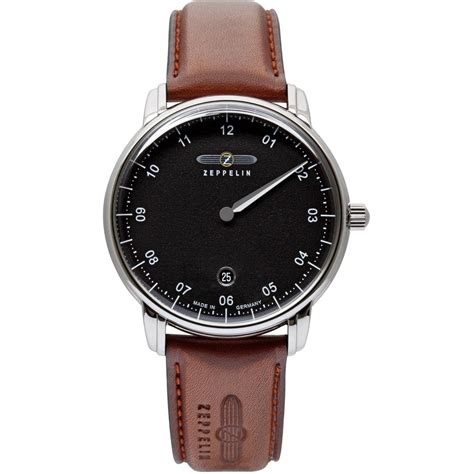 Zeppelin New Captain's Line Monotimer 8642-2 Men's Watch - Black Dial, Brown Leather Strap