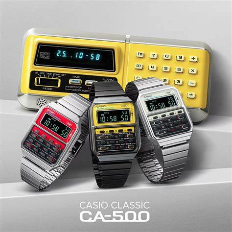 Casio Vintage CA-500WEGG-9BEF Unisex Watch - Calculator, Black Dial, Stainless Steel Bracelet