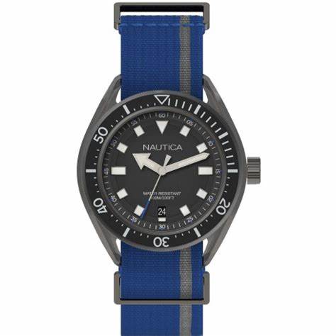 Nautica NAPPRF002 Men's Quartz Watch - Black Dial, Blue Nylon Strap