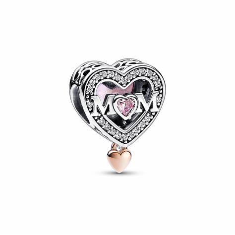 Pandora 782653C01 Charm bicolore traforato Mamma e Cuore - Argento 925 e placcato oro rosa 14k con cabochon rosa