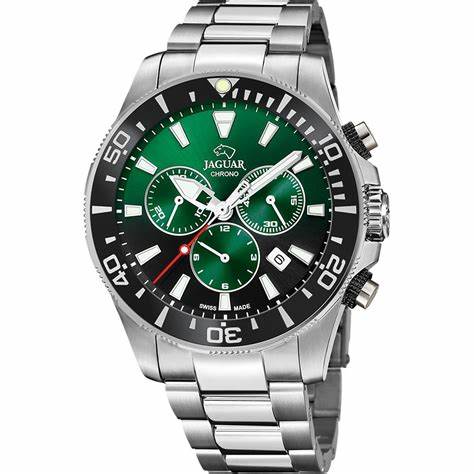 Jaguar Men's Swiss Quartz Chronograph Watch - Model J861/9, Stainless Steel Case, Green Dial, Sapphire Crystal