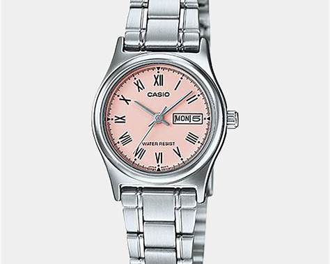 Reloj Casio LTP-V006D-4BUDF para mujer, de acero inoxidable, con esfera rosa y fecha.