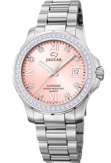 Jaguar Women's Swiss Quartz Watch - Model J892/2, Stainless Steel, Pink Dial, Crystal Accents