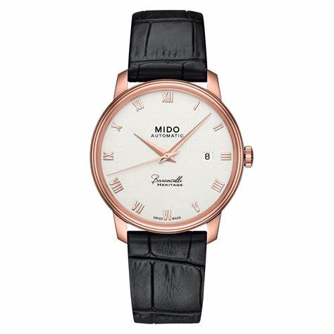 Mido Baroncelli Heritage M027.407.36.013.00 Orologio automatico da uomo - Quadrante beige, cassa in acciaio inossidabile PVD oro rosa, cinturino in pelle marrone