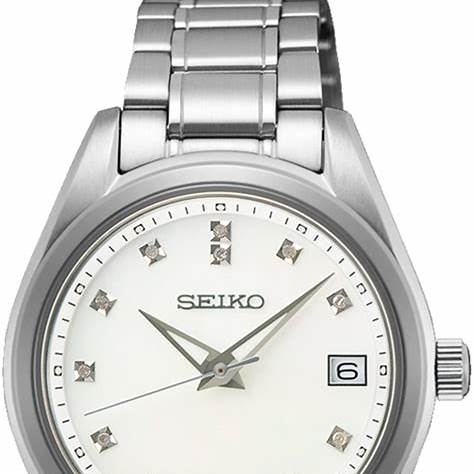 Orologio al quarzo Seiko da donna SUR579P1 - Cassa in acciaio inossidabile da 32 mm, quadrante in madreperla con indici di diamanti, vetro zaffiro