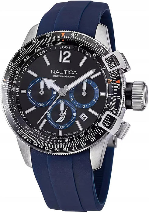 Nautica NAPBFF101 Men's Chronograph Watch - Black Dial, Blue Silicone Strap