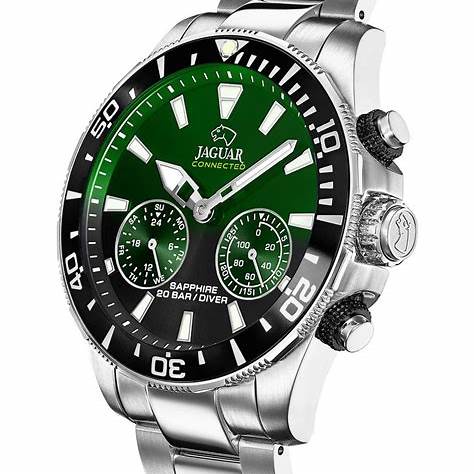 Smartwatch ibrido da uomo Jaguar Connected J888/5 - Cassa in acciaio inossidabile, quadrante verde, bracciale in acciaio inossidabile