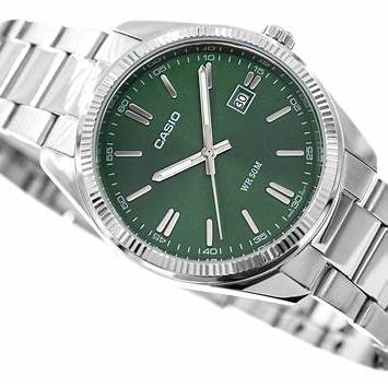 Casio MTP-1302PD-3AVEF Men's Quartz Watch - Green Dial, Stainless Steel Bracelet