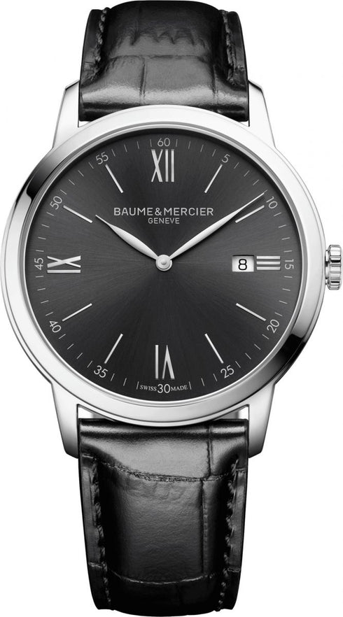 Baume & Mercier Classima MOA10416 Reloj de cuarzo para hombre - Esfera gris pizarra, correa de piel negra