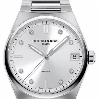 Frederique Constant Highlife Donna Quarzo FC-240SD2NH6B - Quadrante argento 31 mm, indici di diamanti, bracciale in acciaio inossidabile