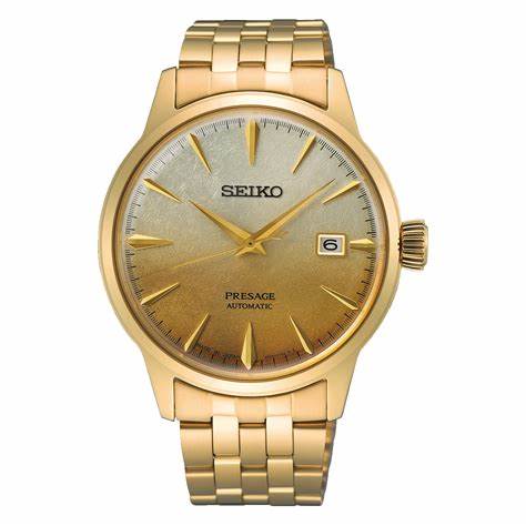 Seiko Presage SRPK46J1 Cocktail Time 'Beer Julep' Automatik Herrenuhr - Goldenes Zifferblatt, goldfarbenes Edelstahlarmband