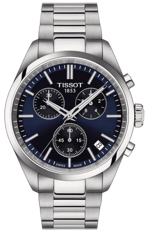 TISSOTTissot PR 100 Chronograph T150.417.11.041.00 Men's 40mm Quartz Watch – Blue Dial, Stainless Steel Bracelet, Date DisplayWATCHESEcecile