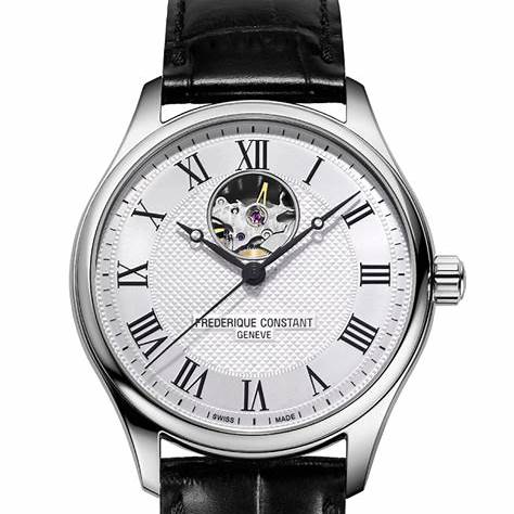 Frederique Constant Classics Heart Beat Automatic FC-310MC5B6 Men's Watch – Silver Dial, Black Leather Strap