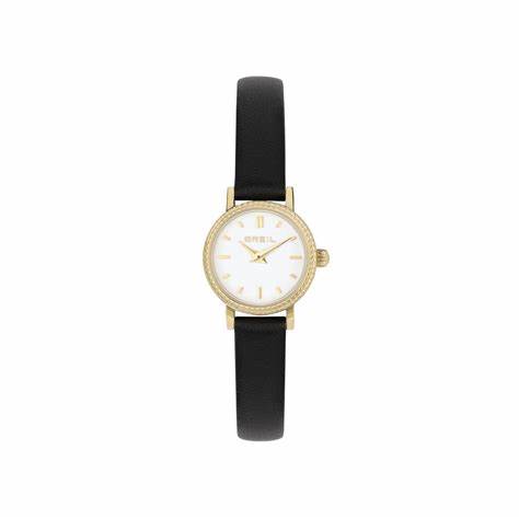 Breil Darling TW2049 Women's Quartz Watch - White Dial, Gold-Tone Case, Black Leather Strap