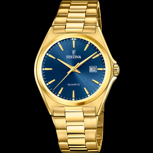 Festina F20555/4 Men’s Classic Watch – Gold Steel, Blue Dial 40 mm