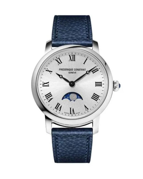 Frederique Constant FC-206RS1S6 Women's Watch - Silver Dial, Stainless Steel Case, Blue Leather Strap