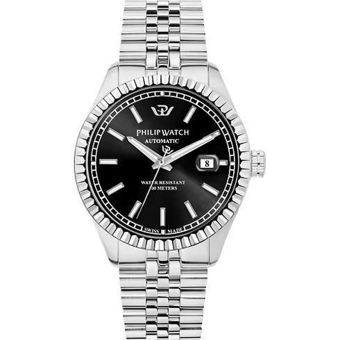 Philip Watch R8223597029 Orologio da uomo Caribe - 39 mm, quadrante nero, automatico, bracciale in acciaio