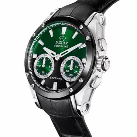 Orologio da uomo Jaguar J958/2 Hybrid Connected - Quadrante verde, cinturino in pelle nera