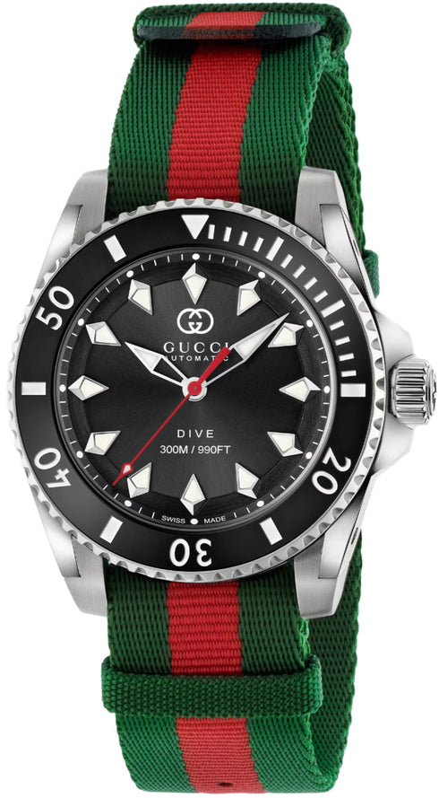 Gucci Dive YA136364 40 mm Automatic – Black Dial, Ceramic Bezel, Green Strap