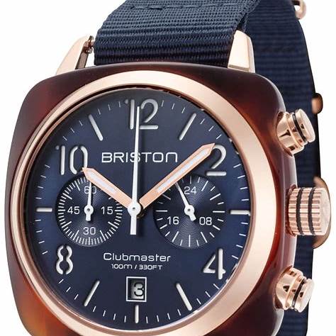 Briston Clubmaster Classic Chronograph 40mm Gold Acetate Midnight Blue Dial Blue NATO Strap 19140.PYA.T.33.NMB