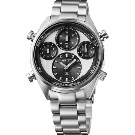 Seiko Prospex SFJ001P1 Men's Solar Chronograph Watch - Panda Dial, Stainless Steel Bracelet