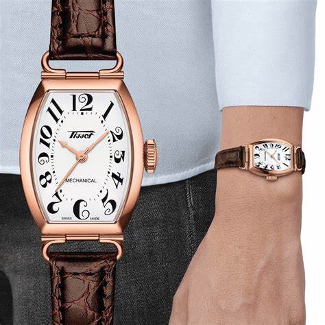 Tissot Heritage Porto Mechanical Small Lady Watch - White Dial, Rose Gold PVD Tonneau Case, Brown Leather Strap