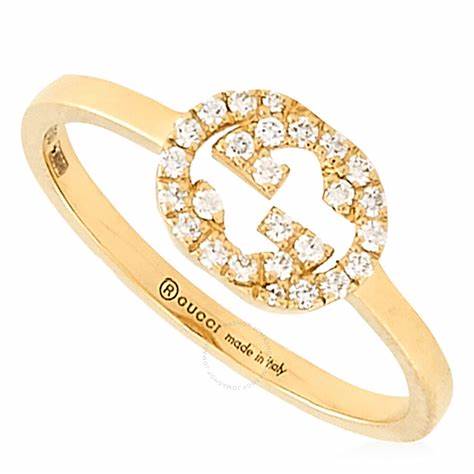 Gucci Interlocking G 18ct Yellow Gold 0.12ct Diamond Ring - Size 6