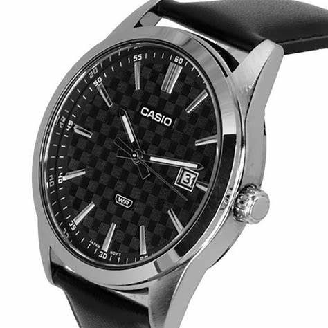 Casio MTP-VD03L-1AUDF Herrenuhr - Schwarzes Zifferblatt, Schwarzes Lederarmband