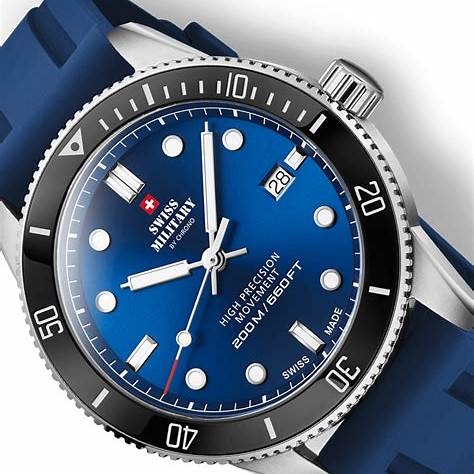 Swiss Military SM34088.08 Men's Dive Watch - Stainless Steel with Blue Dial, 200M Water Resistance