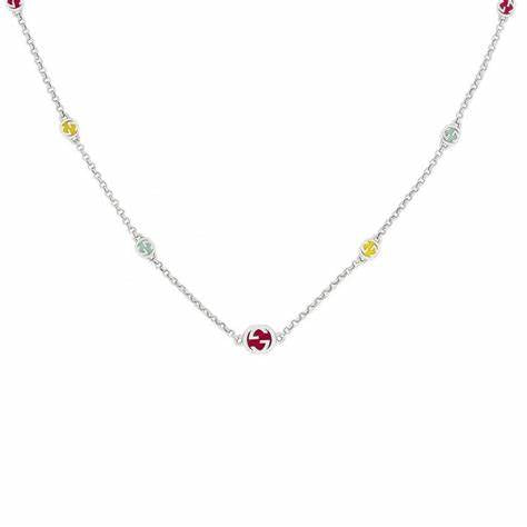 Gucci Interlocking G Sterling Silver Multicoloured Enamel Necklace - Model YBB728953001