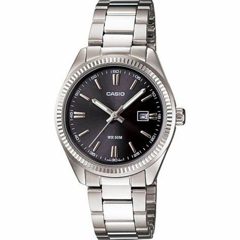 Casio LTP-1302PD-1A1VEG Damenarmbanduhr - Schwarzes Zifferblatt, Edelstahlarmband