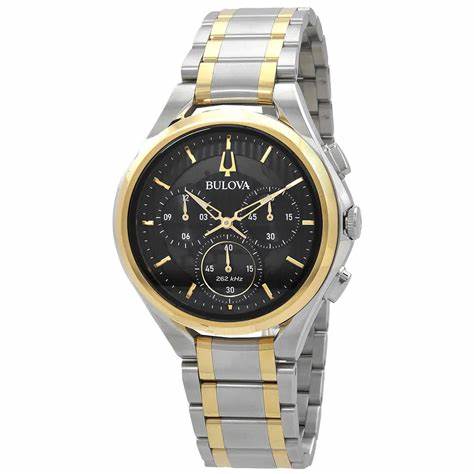 Bulova CURV Chronograph Men's Watch - Black Dial, Two-Tone Stainless Steel Bracelet