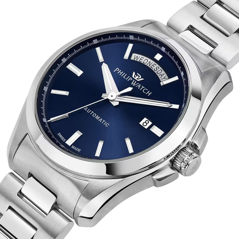 Philip Watch Amalfi R8223218005 Orologio automatico da uomo - Cassa in acciaio inossidabile 43 mm, quadrante blu