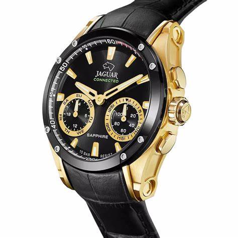 JAGUARJaguar Connected J962/2 Men's Hybrid Smartwatch – Gold - Tone Stainless Steel, Black Leather StrapWATCHESEcecile