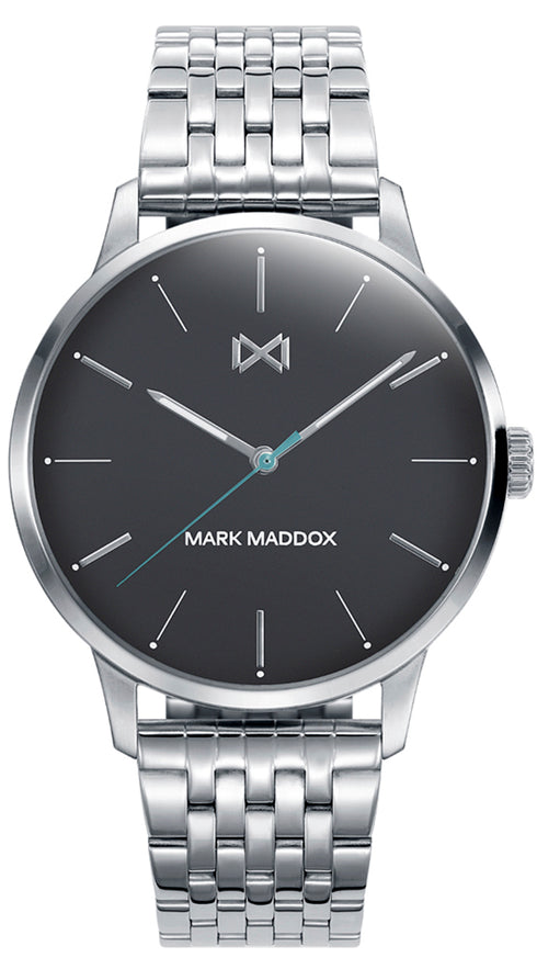 Mark Maddox HM2002-37 Orologio analogico da uomo - Bracciale in acciaio inossidabile grigio, quadrante blu