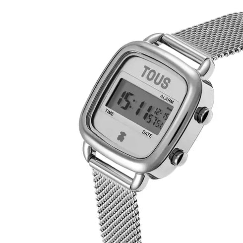 TOUS D-Logo Mini Digital Watch 3000139600 - Stainless Steel Bracelet, Chronograph, Alarm