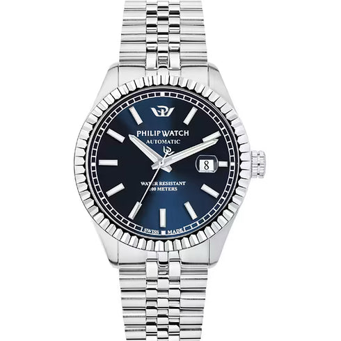 Philip Watch R8253390535 Montre Hommes Caribe - 39mm, cadran bleu, automatique, bracelet acier
