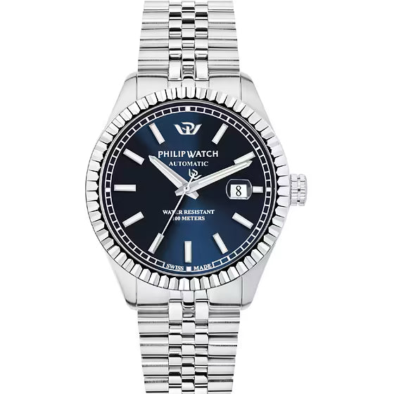Philip Watch R8253390535 Caribe Reloj Hombre - 39mm, Esfera Azul, Automático, Brazalete Acero