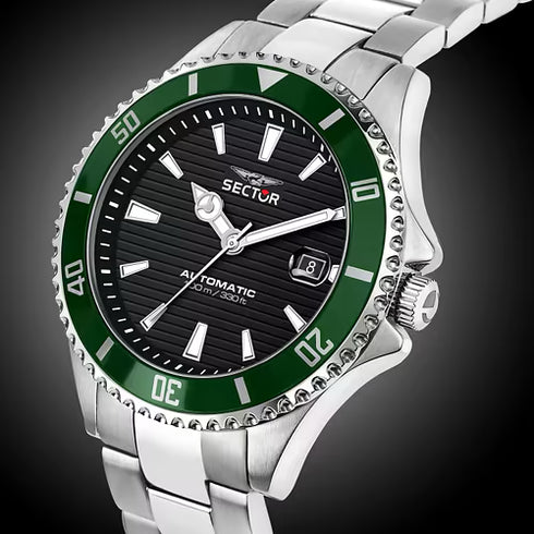 Sector 230 R3223161008 Orologio automatico da uomo - Acciaio inossidabile, quadrante nero, lunetta verde