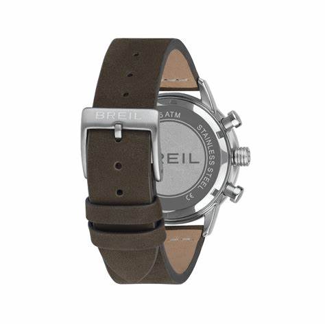 Breil Outrider TW2060 Men's Chronograph Watch - 41mm Stainless Steel Case, Black Dial, Brown Leather Strap