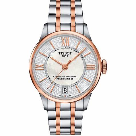 issot Chemin des Tourelles Powermatic 80 Lady Watch - Mother-of-Pearl Dial, Two-Tone Stainless Steel Bracelet