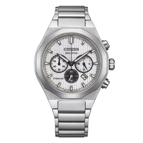 Citizen CA4690-51A Men's Super Titanium Chronograph Watch – White Dial, Sapphire Crystal